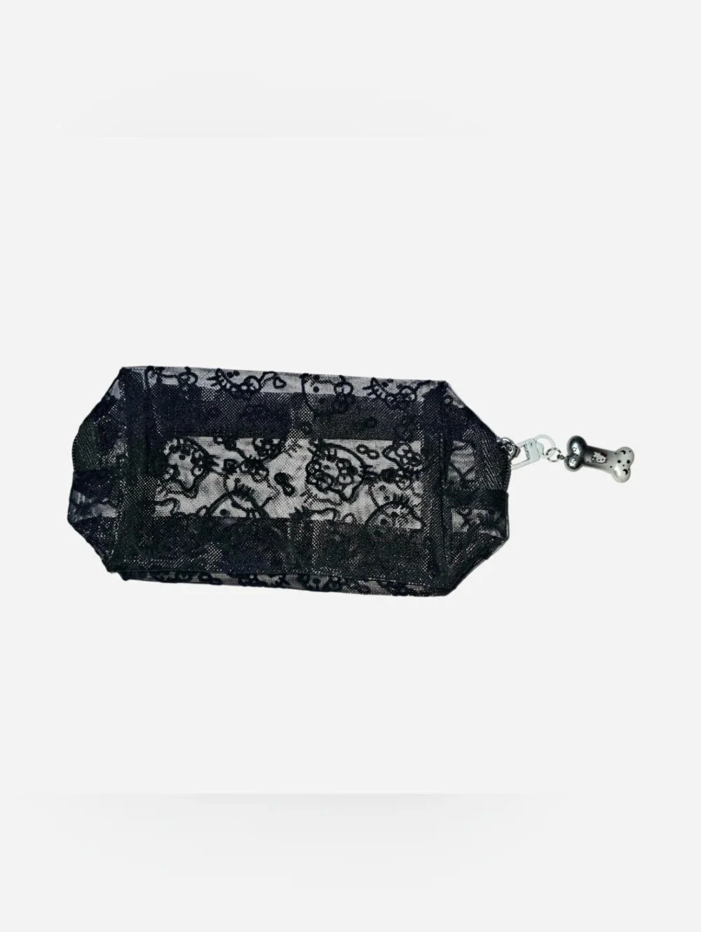 Hello Kitty Black Mesh Makeup/ Cosmetic Bag with Hello Kitty Charm NEW